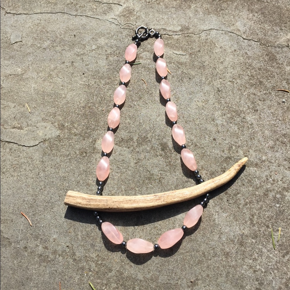 Rose Quartz Deer Antler Statement Necklace - Picture 13 of 16